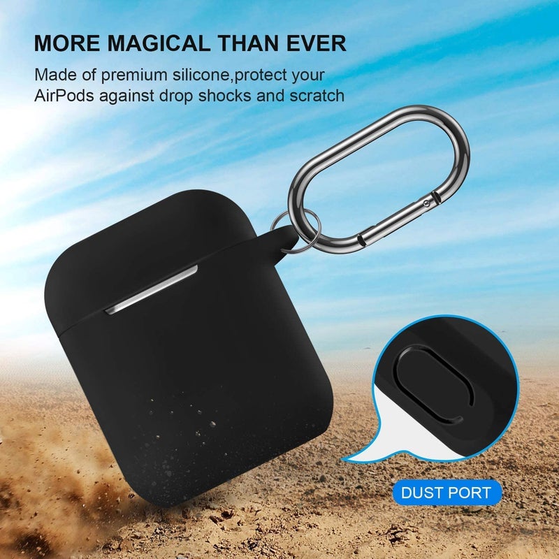 ATUAT Compatible with AirPods Case Cover, Full Protective Silicone Skin Dust-Proof Designed for Apple AirPods 1st 2nd Generation with Keychain, Front LED Visible, Black - Image 2